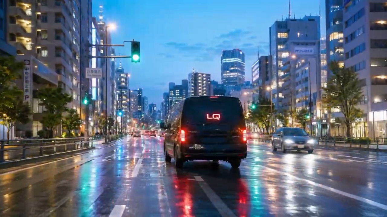 市街地を走る軽貨物車