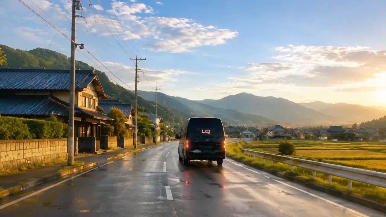 朝の道を走る軽貨物車
